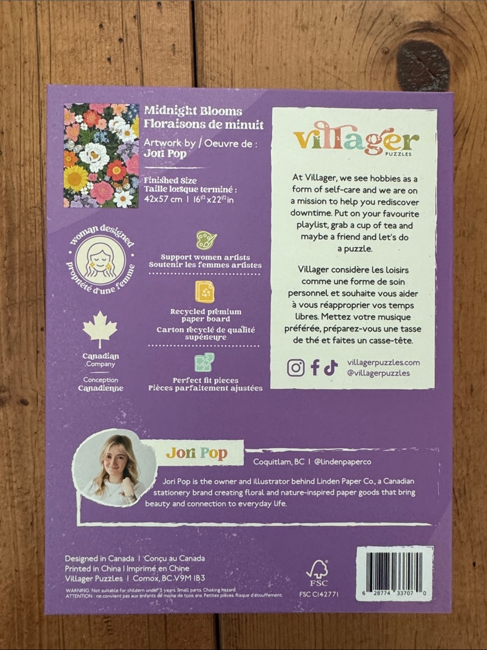 villager Floral Puzzle with Purple Frame and Multicolor Blooms - Picture 3 of 3